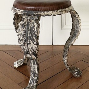 Early C19th leather and cast  iron stool